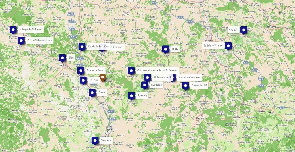 Carte des activités de vacances dans notre région