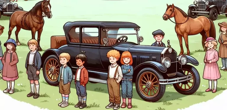 Les enfants qui posent fièrement devant les chevaux ou les vieilles voitures ayant servi pendant le spectacle historique.