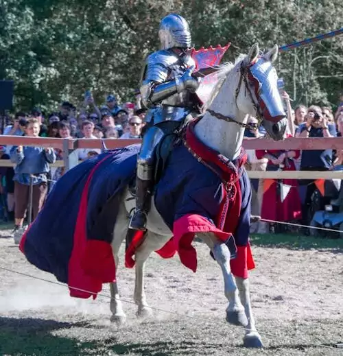 un chevalier en armure sur son cheval blanc