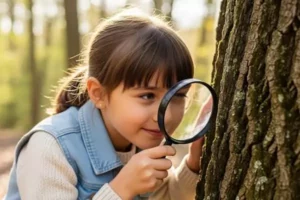 une enfant mène l'enquête et fait une chasse au trésor , une animation vacances gratuite de Family Ecolodge Puisaye