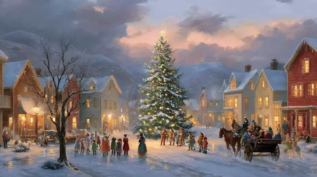 calèche de Noël dans les rues pendant les fêtes