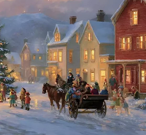 calèche de Noël dans les rues pendant les fêtes